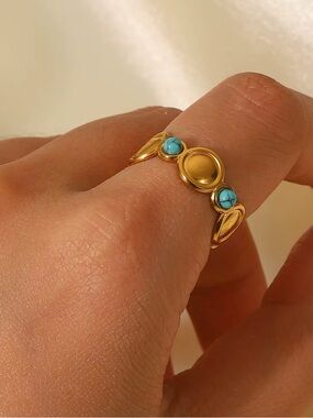 18K Gold Plated Adjustable Natural Turquoise Stone Ring